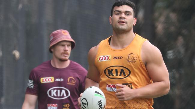 David Fifita at Broncos training at Red Hill . Pic Annette Dew