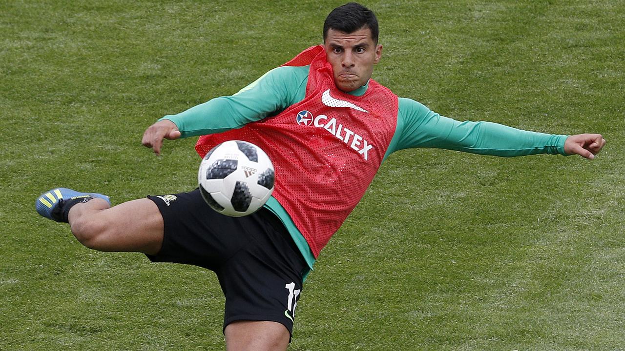 Andrew Nabbout in training ahead of the 2018 FIFA World Cup. Picture: Toby Zerna