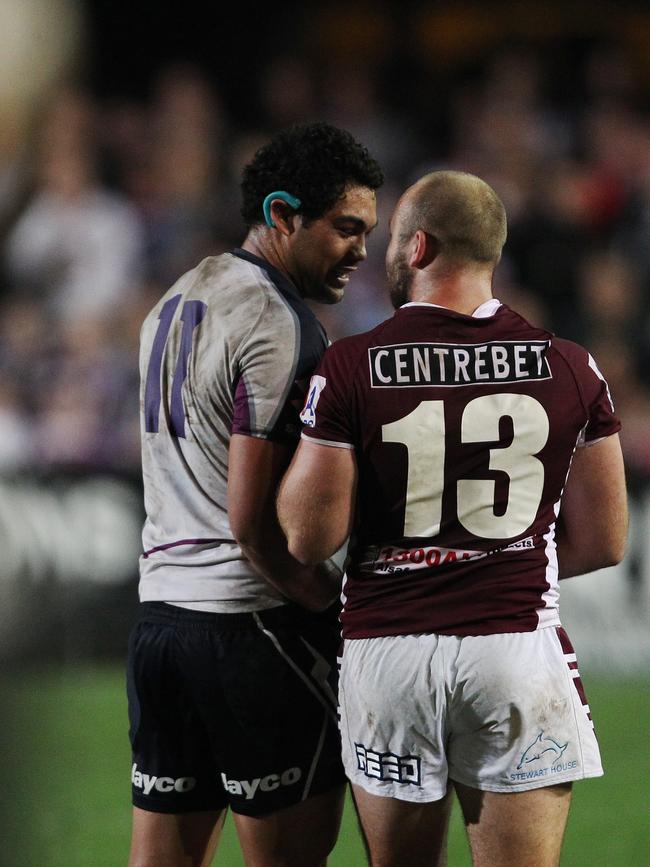 Glenn Stewart and Adam Blair met again on the sidelines after bing sent to the sin bin.