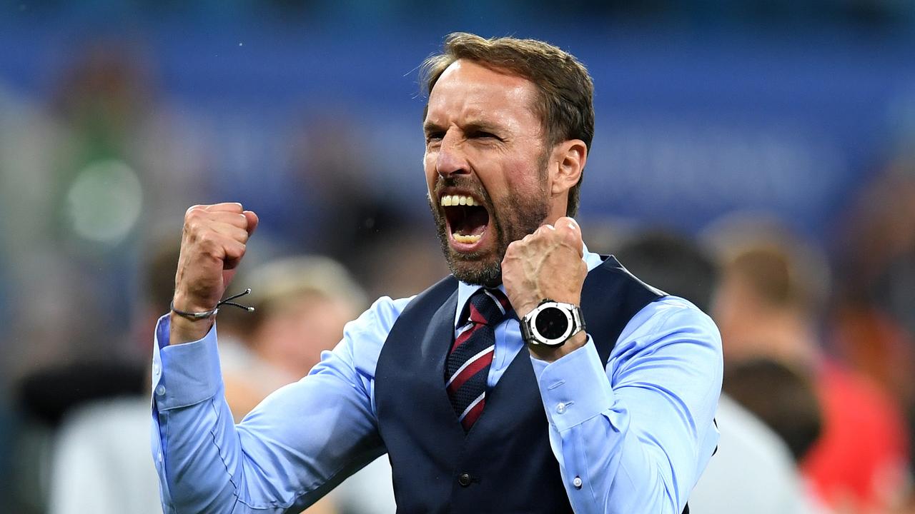 Gareth Southgate celebrates England’s victory over Tunisia.