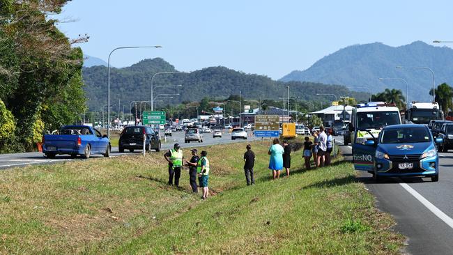 Scene of a multiple vehicle crash involving eight cars on the Bruce Highway at Edmonton. Queensland police, ambulance and fire department personnel all attended the incedent, but no one was seriously injured. Picture: Brendan Radke