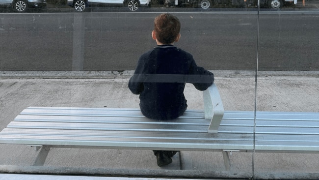 Mason stuck at the bus stop. Source: supplied