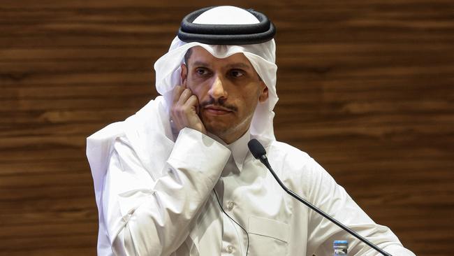 Qatar's Prime Minister Mohammed bin Abdulrahman al-Thani gives a press conference in Doha on Wednesday. Picture: AFP