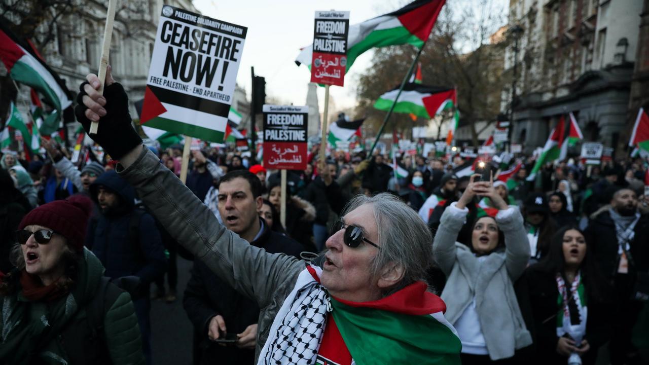 More than 100,000 protestors march in London in solidarity with Palestine, demanding a permanent ceasefire. Picture: Getty Images