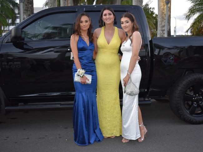 Kirrah Rossow, Annie Knobloch and Paige Bone at the Mackay North State High School Year 12 formal at the Mackay Entertainment and Convention Centre, Saturday November 21, 2020. Picture: Heidi Petith