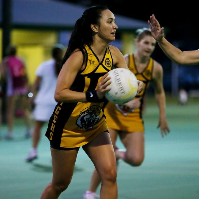 Phoenix Fierce co-captain Tarin Moke, pictured playing for North Cairns Tigers in the 2013 Cairns Netball season.