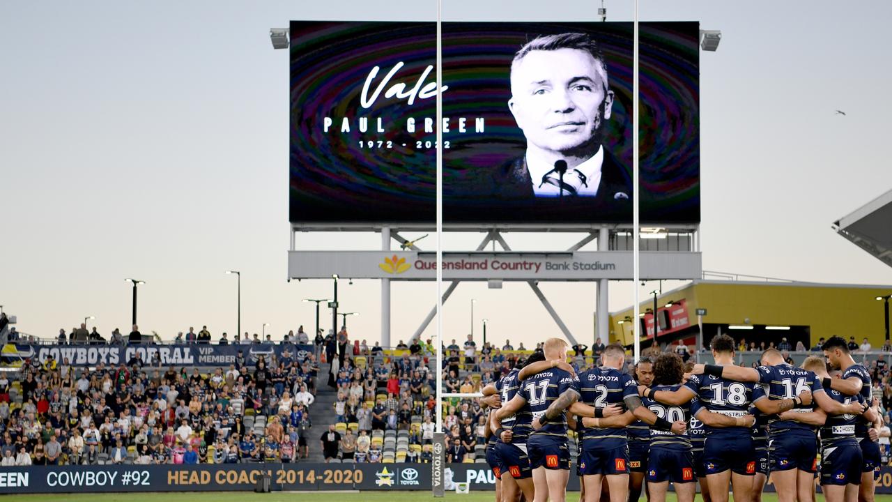 Former coach Paul Green was honoured with a minute’s silence before the game against the Cowboys and Warriors. Picture: NRL Photos