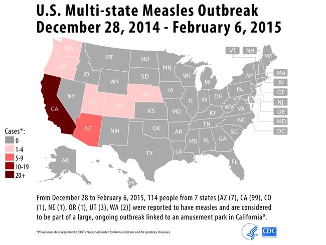 The Centers for Disease Control and Prevention has tracked the spread of measles in the US.