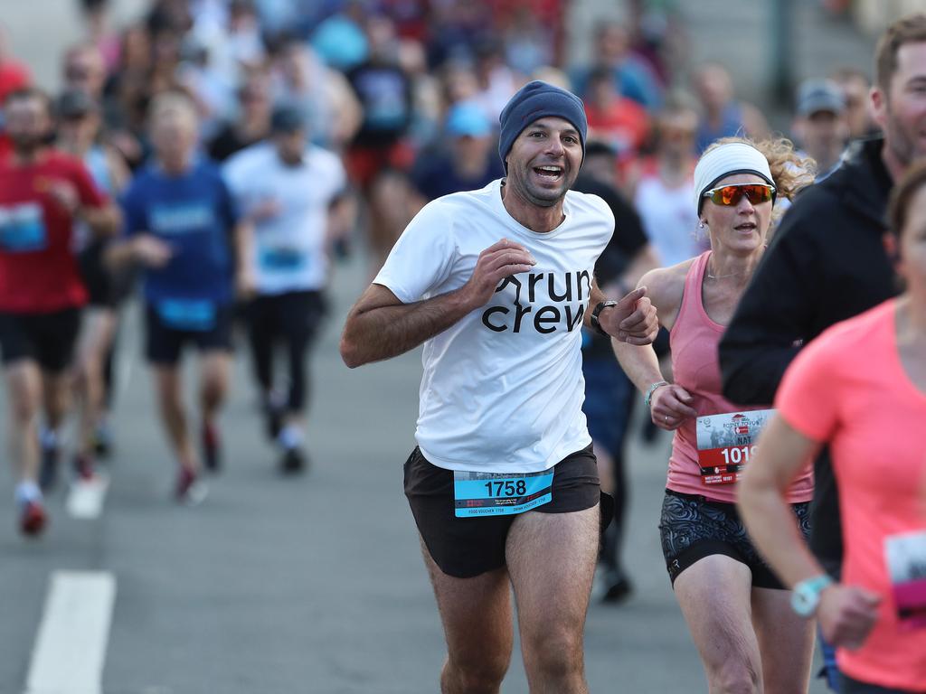 Runners make their way up Davey Street during the 2019 Point to Pinnacle. Picture: LUKE BOWDEN