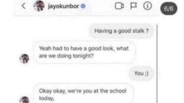 The start of an Instagram exchange between Canterbury Bulldogs winger Jayden Okunbor and a Port Macquarie schoolgirl.