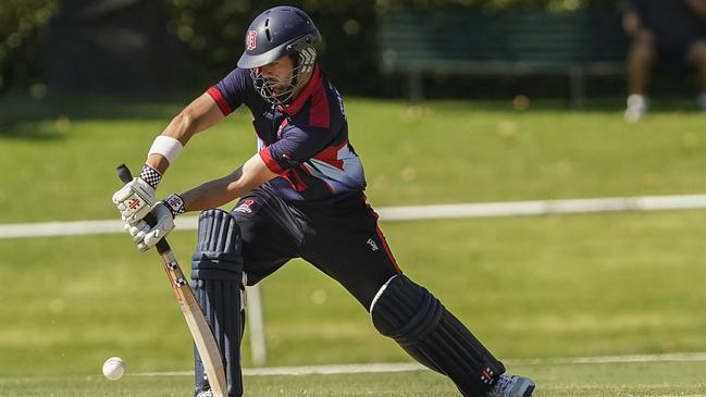 James Nanopoulos defends during his crucial innings for Dandenong.