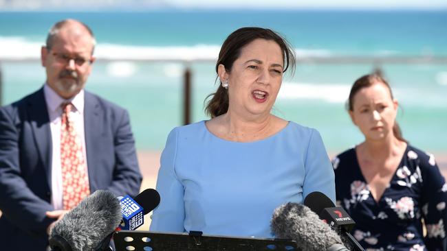 Premier Annastacia Palaszczuk speaks in Burleigh Heads. Photo: Matt Roberts/Getty Images)