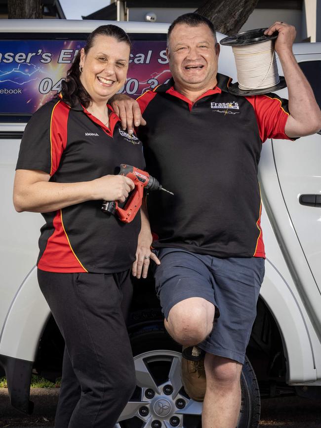 Fraser Neill, 49, and his wife Amanda have been crowned South Australia's best sparky, electrician. Picture: Emma Brasier