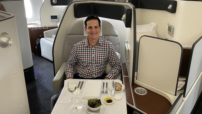 Daniel Sciberras of Point Hacks in Qantas first class.