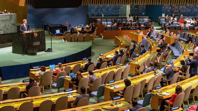 Prince Harry speaks at the United Nations General Assembly on Nelson Mandela International Day. Picture: David Dee Delgado/Getty Images/AFP