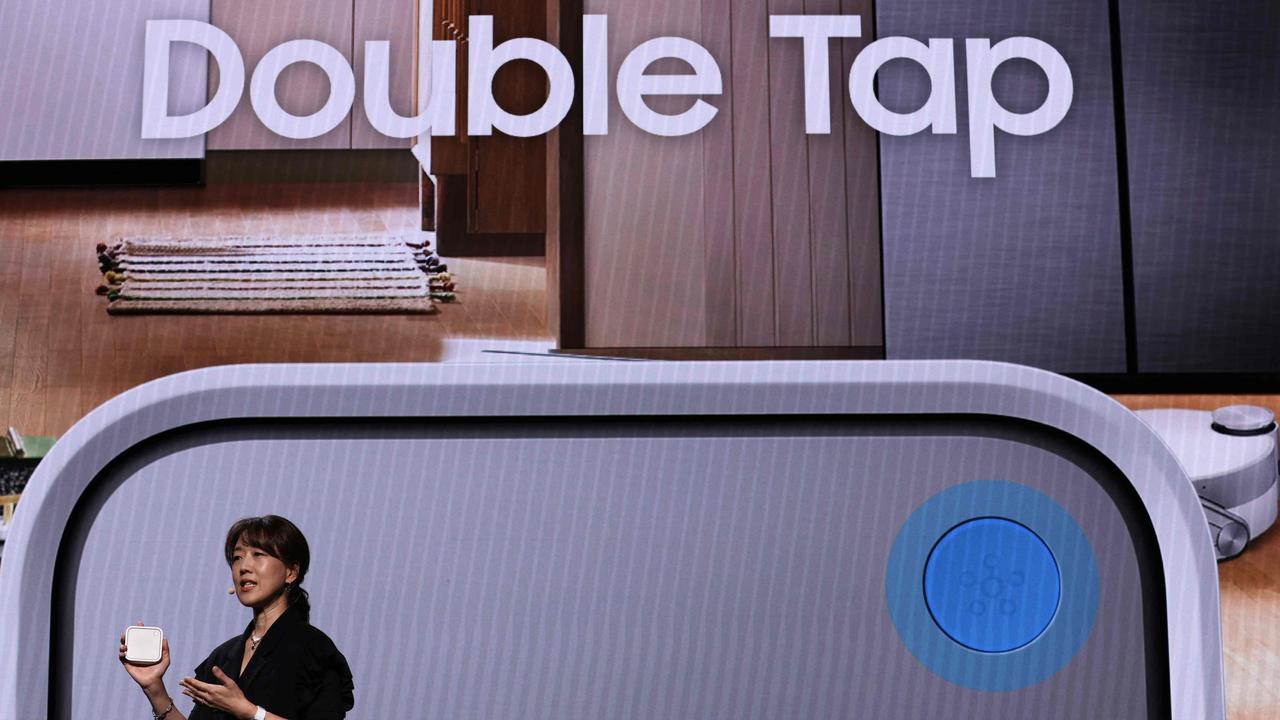 Head of SmartThings of Samsung Electronics Jaeyeon Jung introduces the new SmartThings Station at CES. Picture: Alex Wong/Getty Images North America/Getty Images via AFP