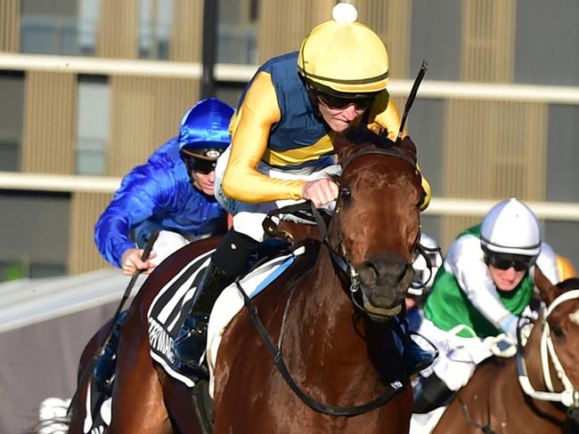 Stefi Magnetica holds off challengers to win the Stradbroke Handicap for Zac Lloyd and Bjorn Baker. Picture: Grant Peters - Trackside Photography