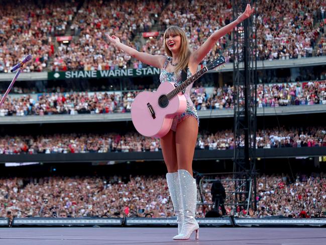 MELBOURNE, AUSTRALIA - FEBRUARY 16: EDITORIAL USE ONLY. NO BOOK COVERS Taylor Swift performs at Melbourne Cricket Ground on February 16, 2024 in Melbourne, Australia. (Photo by Graham Denholm/TAS24/Getty Images for TAS Rights Management)Photo - GettyEscape 3 March 2024eds letter