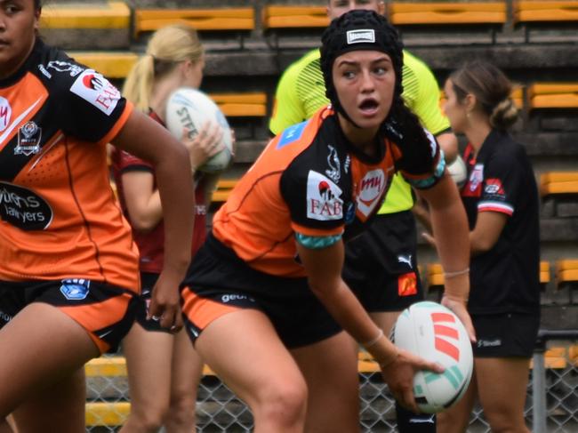 Paige Attard crossed for a late try for the Wests Tigers. Picture: Sean Teuma