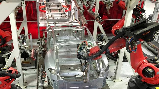 Tesla cars being assembled in California. Picture: Reuters