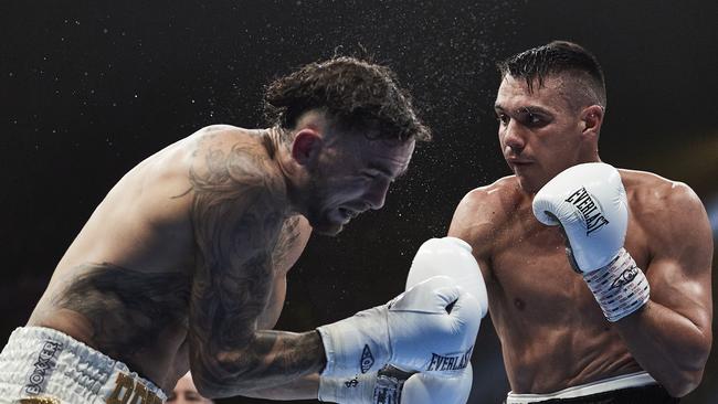 Tim Tszyu lands a punch against Jack Brubaker in December. Picture: Brett Hemmings/Getty Images