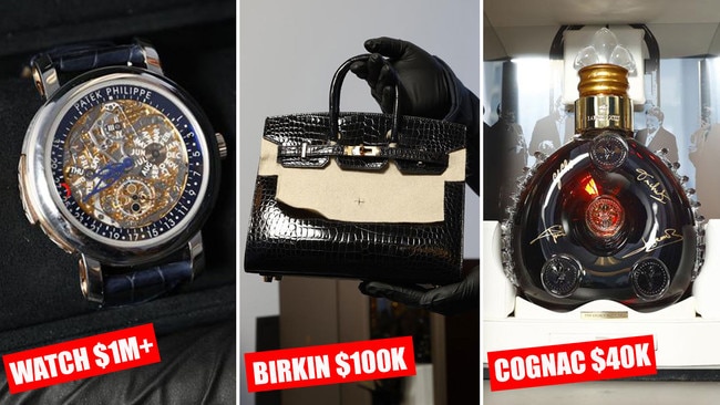 Luxury haul: A Pater Philippe watch worth upwards of $1 million, a Birkin bag worth $100,000 and cognac priced at $40,000.