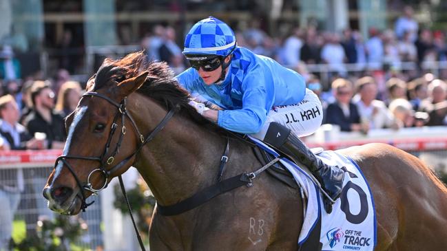 MELBOURNE, AUSTRALIA - SEPTEMBER 07: Jamie Kah riding A Little Deep winning Race 5, the Off The Track Chautauqua Stakes - Betting Odds during Melbourne Racing at Moonee Valley Racecourse on September 07, 2024 in Melbourne, Australia. (Photo by Vince Caligiuri/Getty Images)