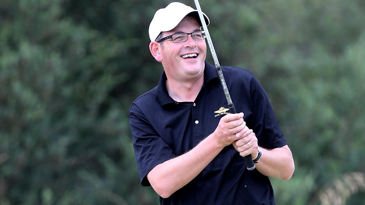 Daniel Andrews playing at the Premier’s Cup at Royal Melbourne golf club in 2017. Picture: Yuri Kouzmin