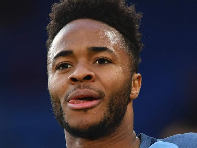 Manchester City's English midfielder Raheem Sterling celebrates scoring thei opening goal during the English FA Cup fourth round football match between Crystal Palace and Manchester City at Selhurst Park in south London on January 28, 2017. / AFP PHOTO / Ben STANSALL / RESTRICTED TO EDITORIAL USE. No use with unauthorized audio, video, data, fixture lists, club/league logos or 'live' services. Online in-match use limited to 75 images, no video emulation. No use in betting, games or single club/league/player publications.  /