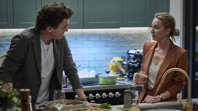 Matt Day and Asher Keddie as former married couple Jon And Evelyn in the comedy-drama Strife.