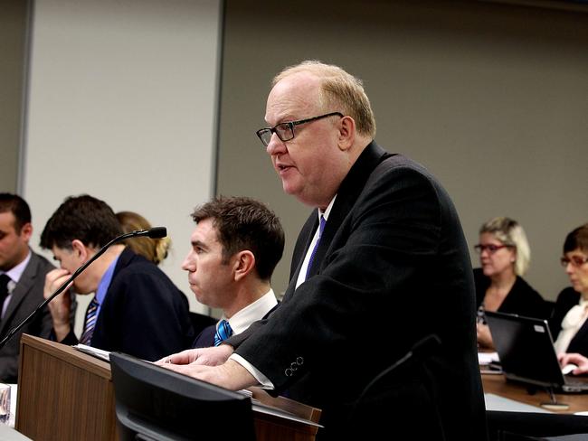 Counsel assisting, Geoffrey Watson QC, during the opening address to an latest ICAC hearing into Liberal Party funding and breaches of the electoral donation funding act in 2014.