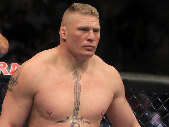 Lesnar is scheduled to fight Roman Reigns for the WWE heavyweight title at WrestleMania.