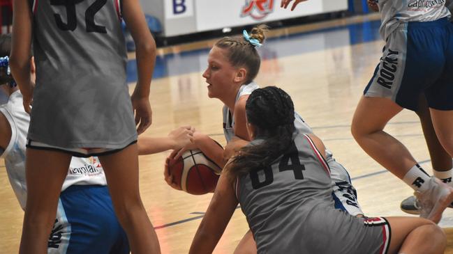 Basketball Queensland under-14 girls state championships, Division 2, Rockhampton Cyclones versus RedCity Roar at Bravus Arena in Rockhampton on July 1, 2024.