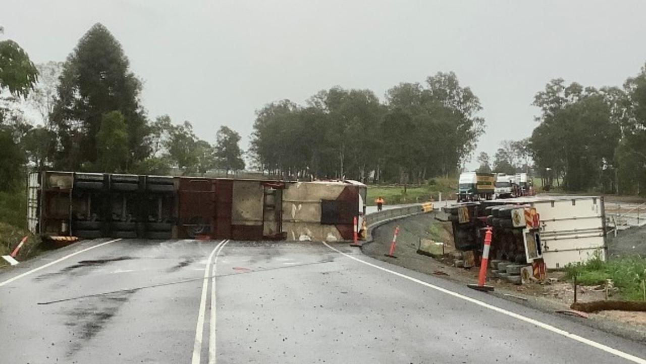 A truck rollover closed the Bruce Highway in both directions north of Gympie earlier on Tuesday.