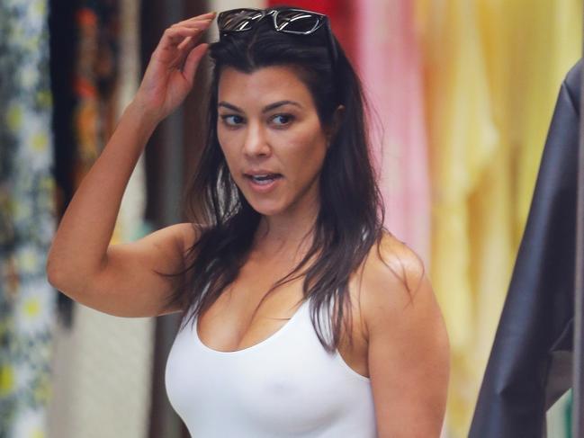 Kourtney Kardashian grabs a drink at Cha Cha Matcha in West Hollywood. Picture: Stoianov / BACKGRID