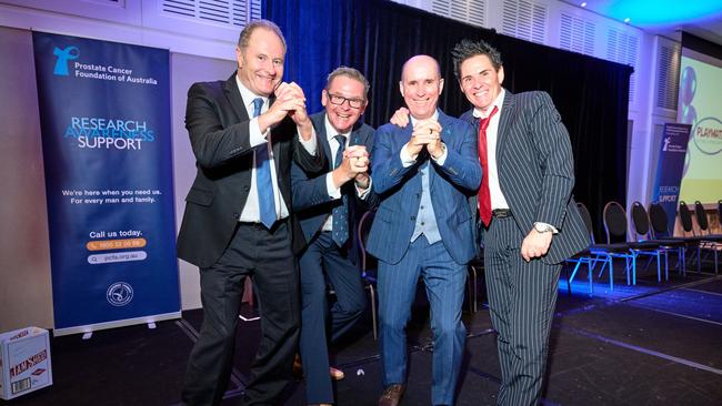 Guest speaker at the 2023 Gala Ball Craig Hamilton, MC Glenn Mintern, Townsville Business Challenge Chairperson Peter Walker and hypnotist Marky Anthony.