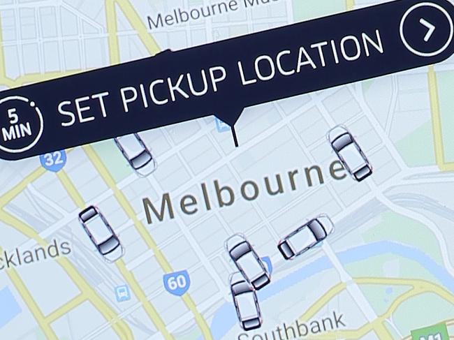 Uber taxi service app screenshots from Hobart and Melbourne.