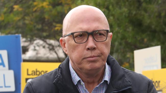 2023 Aston by-Election. Liberal party candidate Roshena Campbell campaigning at Lysterfield Primary School with Liberal party leader Peter Dutton. Saturday, April 1, 2023. Picture: David Crosling