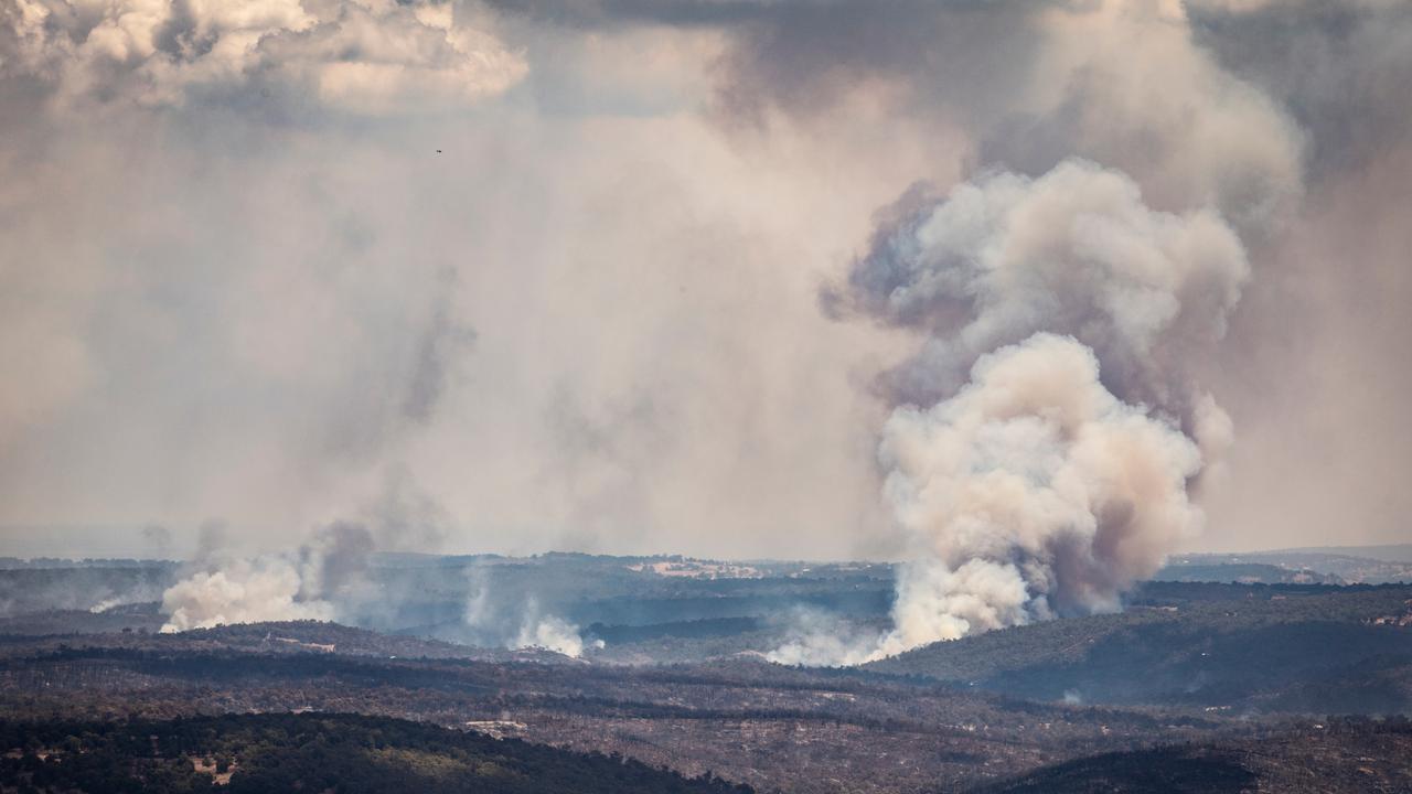 PERTH, AUSTRALIA - NewsWire Photos FEBRUARY 3, 2021: Aerial view of the bushfire north-east of Perth which has burnt through more than 7000 hectares of land and destroyed multiple homes. .NCA NewsWire / Tony McDonough