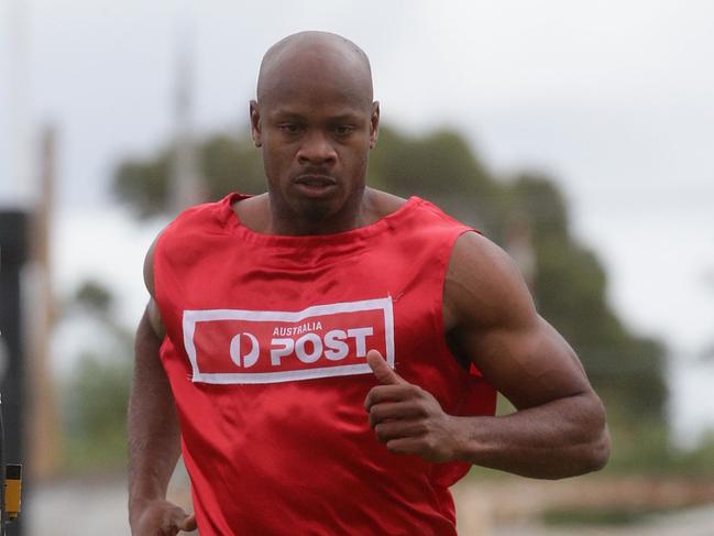 Former world record holder Asafa Powell competing at Stawell in 2013.