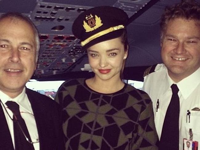 Miranda Kerr in a Qantas cockpit this morning. Picture: Instagram