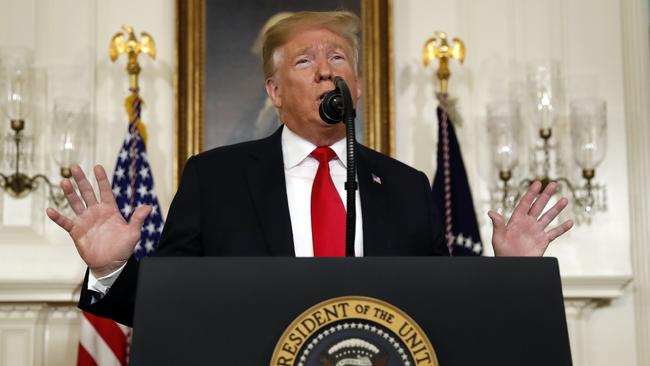 US President Donald Trump reveals his plan to end the government shutdown. Picture: AP