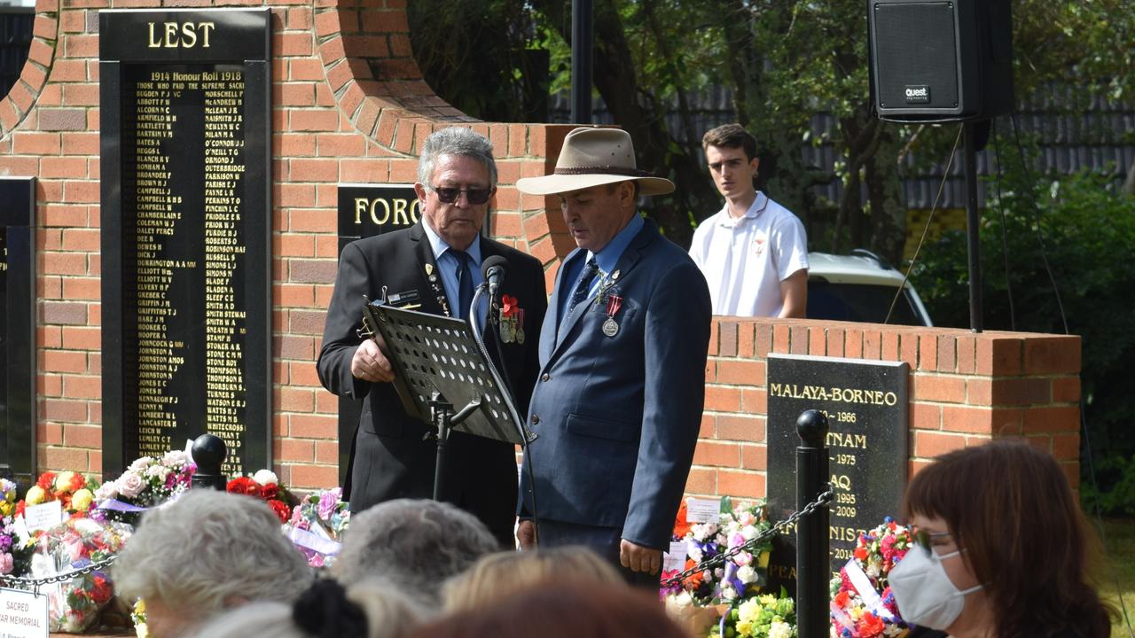 Stephen Bryce delivers the Prayer of Thanksgiving during the ANZAC DAY Ceremony in Elizabeth Ann Brown Park Picture: Nicholas Rupolo.