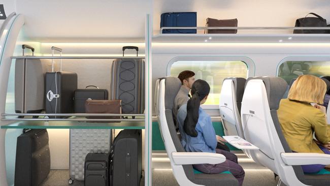 Artist impression of AirRail Melbourne’s proposed custom airport train.