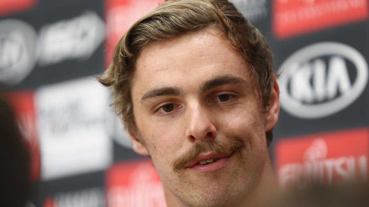 Joe Daniher of the Bombers speaks to the media. (Photo by Robert Cianflone/Getty Images)
