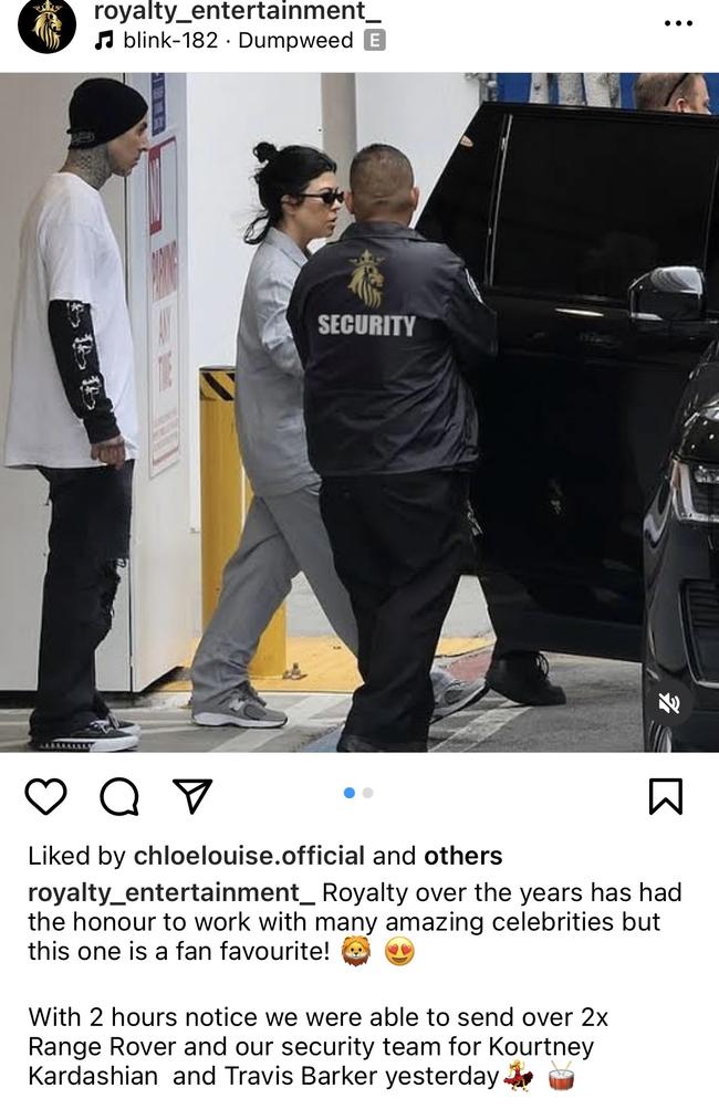 Royalty Entertainment's business page depicts an edited image claiming to have serviced Kourtney Kardashian. Picture: Royalty Entertainment Instagram page