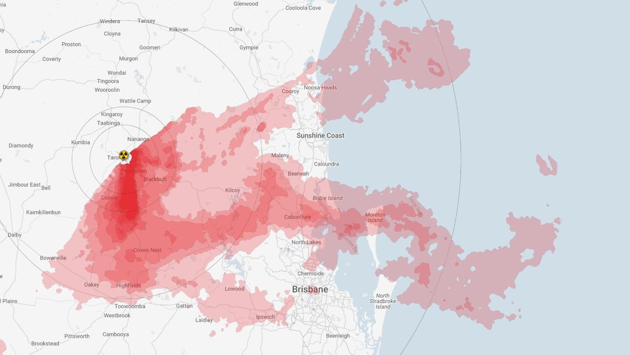 The Caesium-137 footprint left over from the 2011 Fukushima nuclear disaster mapped over nuclear power proposed for Tarong Queensland.