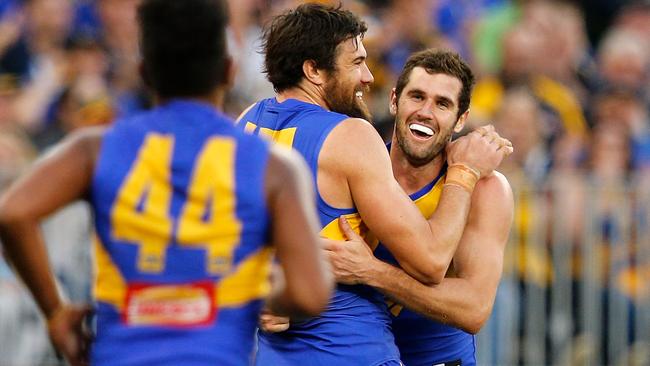 Josh Kennedy and Jack Darling celebrate a goal.