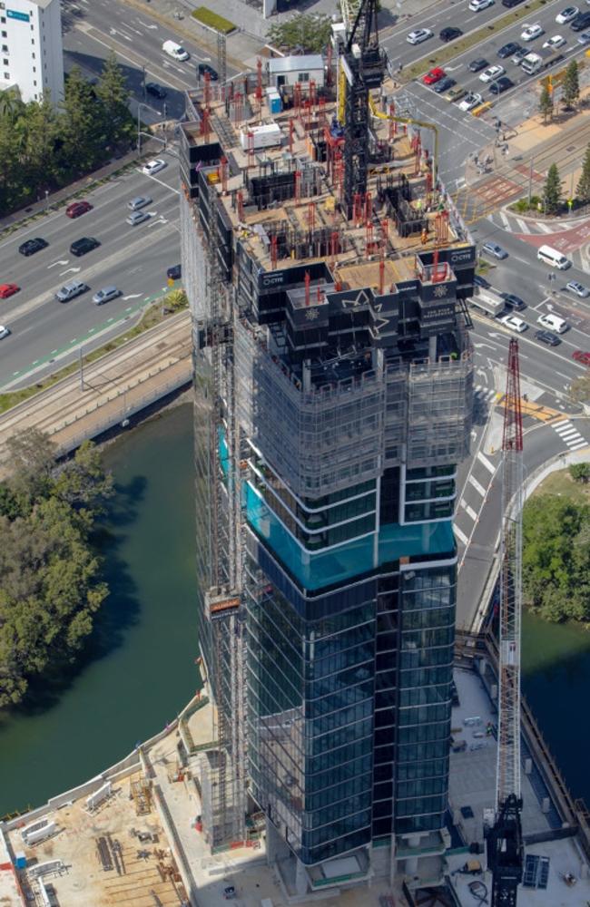 The Star Gold Coast’s $400 million ‘Epsilon’ tower has reached its halfway mark at 33-storeys and 100 meters. Picture: Supplied