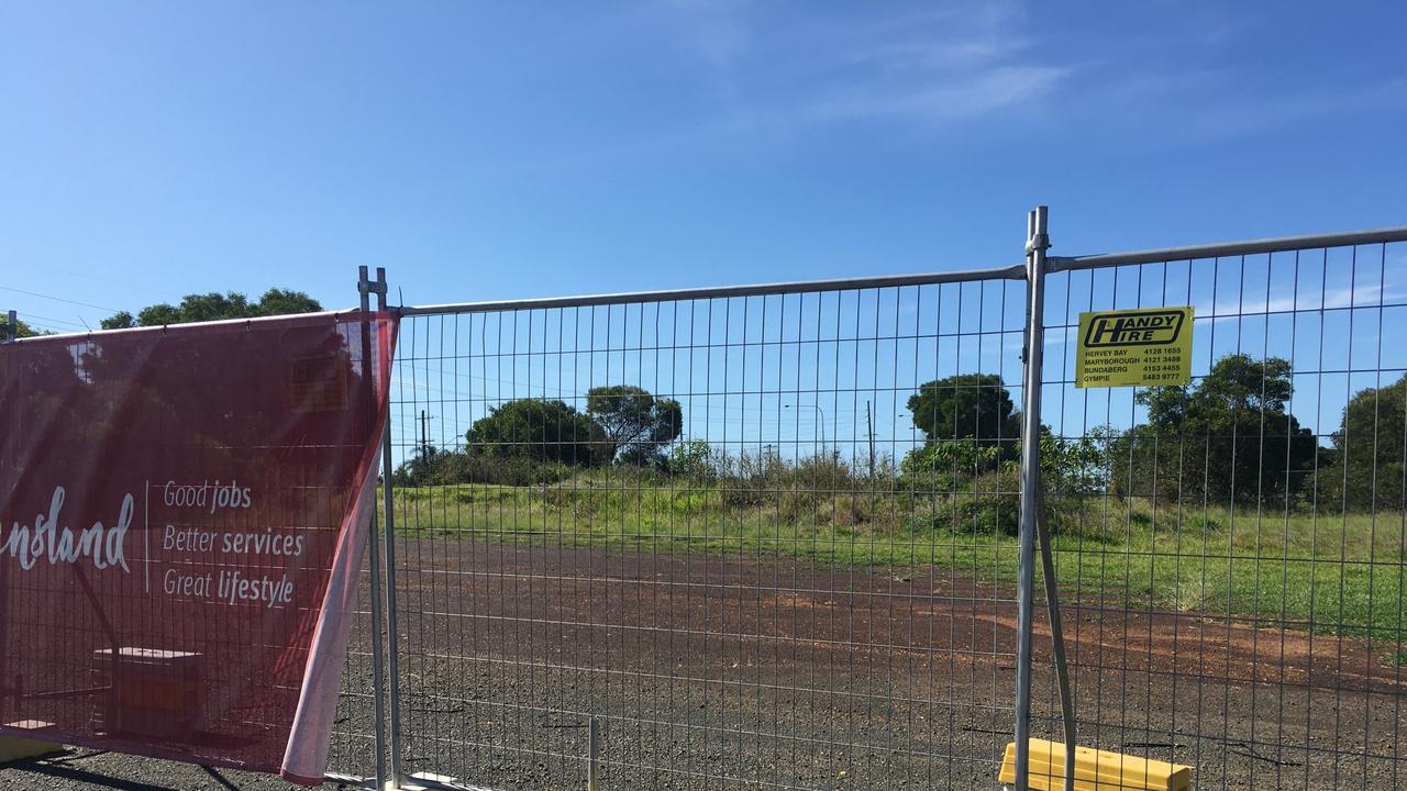 The vacant lot where Labor has pledged to build a new fire station on the corner of Doolong Rd and Main St in Hervey Bay. It’s been plugged as a Labor win but construction has yet to begin.